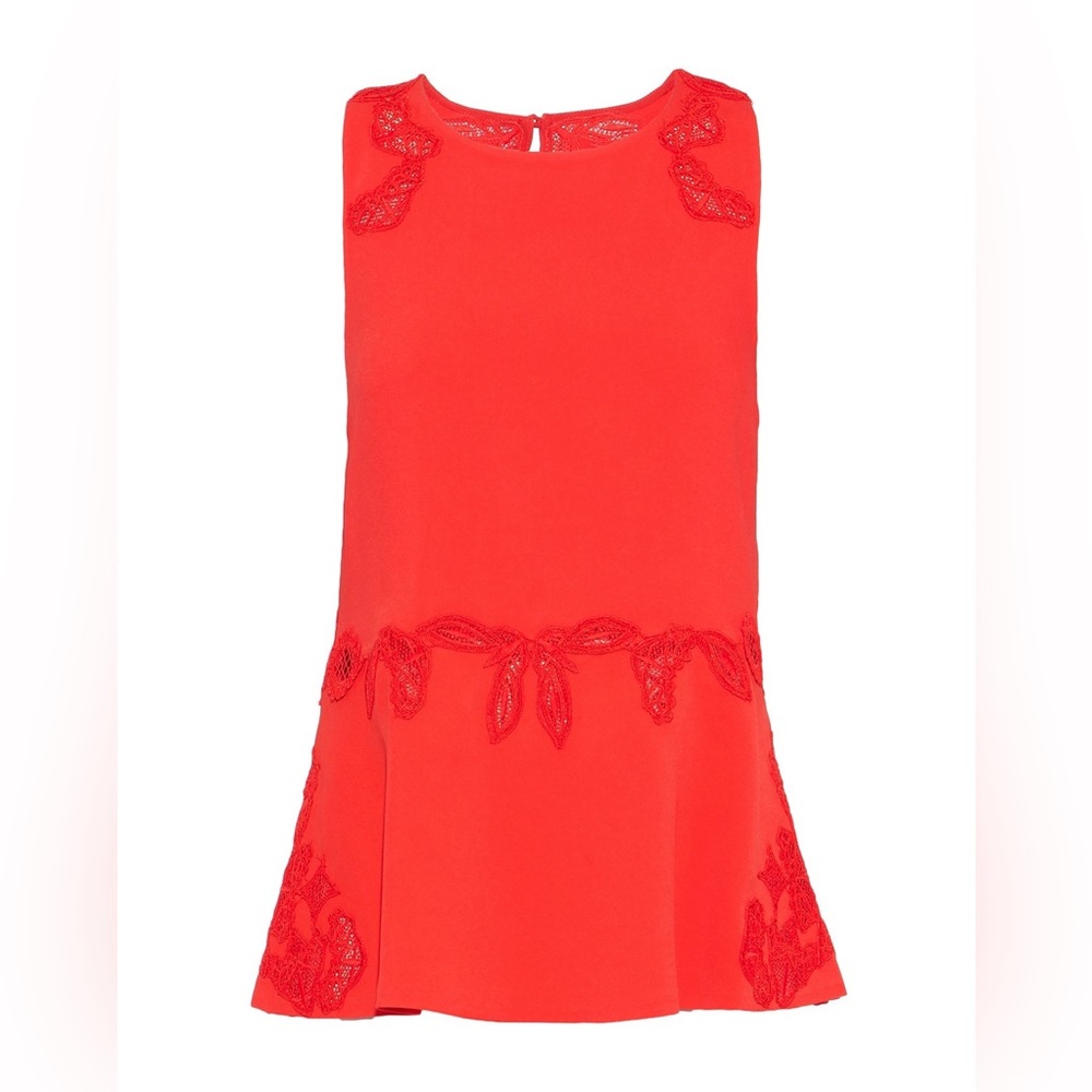 Jonathan Simkhai Red Sleeveless Lace-Detail Tank Top